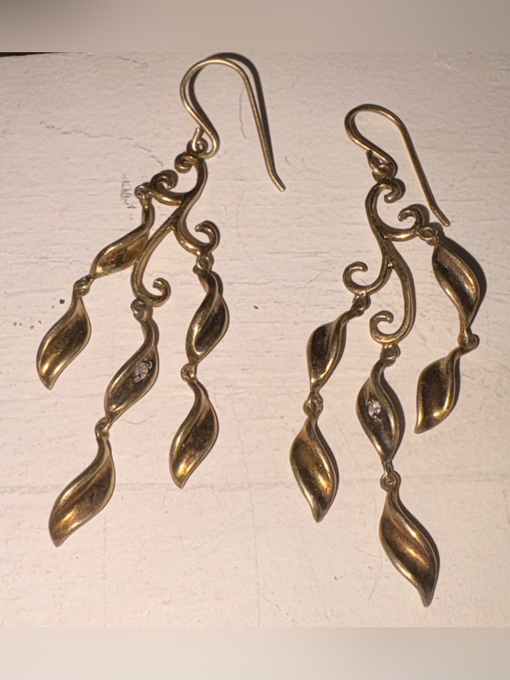 Vintage Pranda 925 Sterling Silver Gold Vermeil Leaf Dangle Drop Earrings Signed